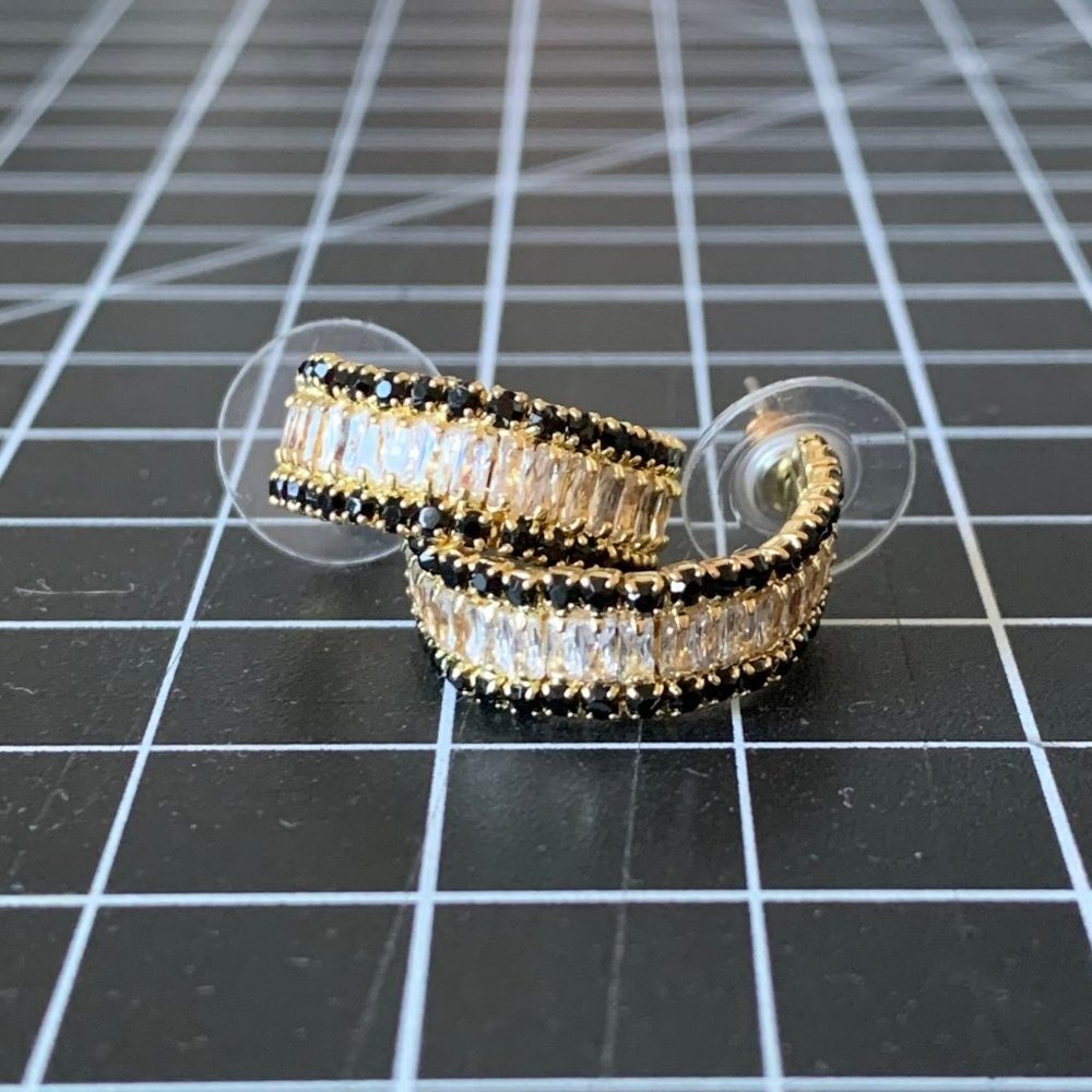 Goldtone Rhinestone Striped Earrings - Picture 5 of 5